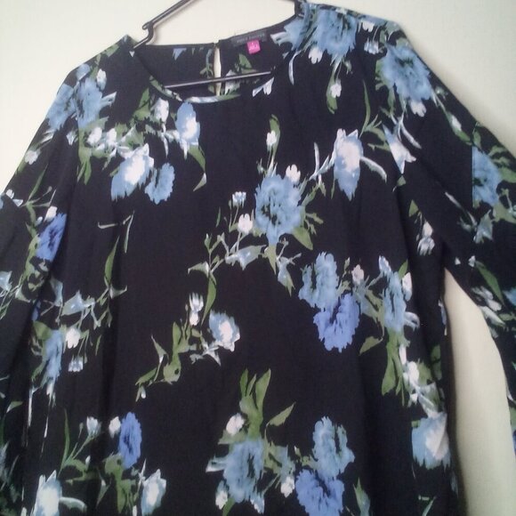 Vince Camuto Blouse Shirt L Women 3/4 Bell Sleeve Floral Black Blue - Picture 14 of 16